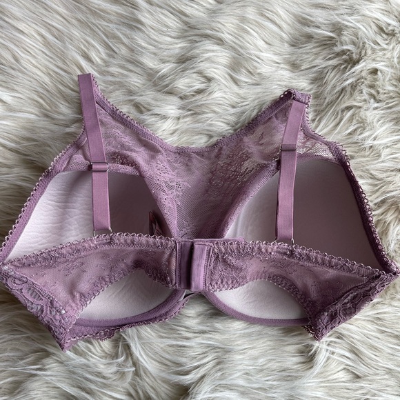 Victorias Secret 36DDD Lined Demi Bra Purple Floral Lace High Neck - Picture 3 of 5